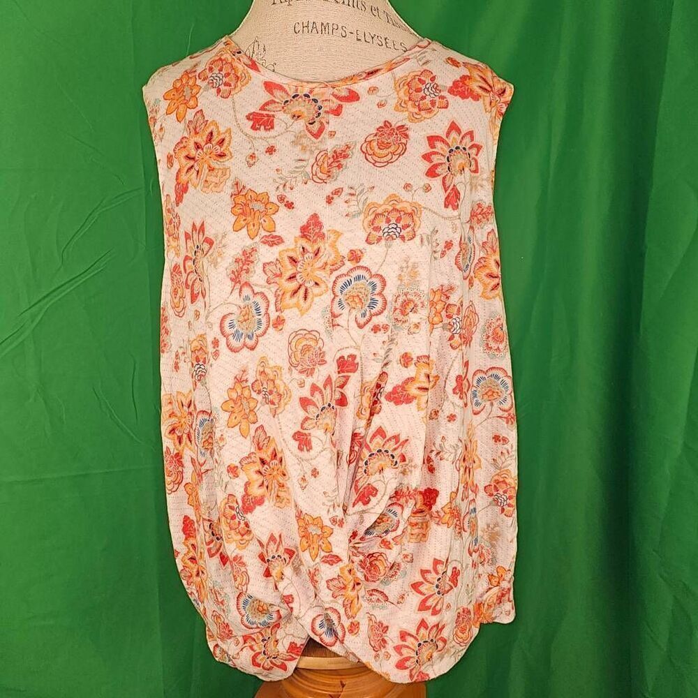 J Jill Love Linen Womens Floral Sleeveless Twist Front Top Blouse 2X